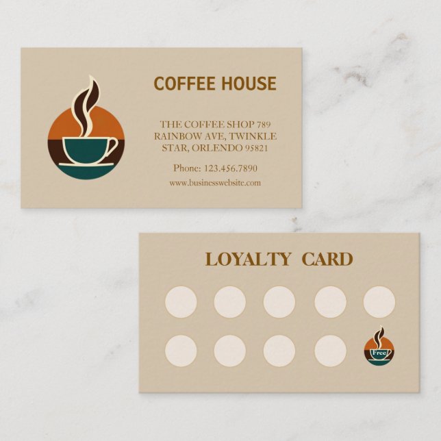 Modern coffee chalkboard folded loyalty stamp card (Front/Back)