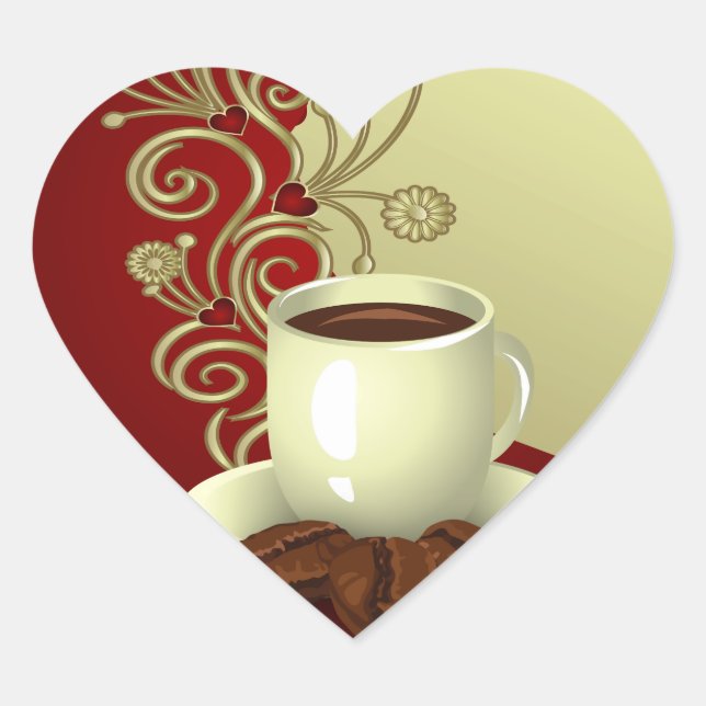 Modern Coffee Lover Heart Sticker (Front)