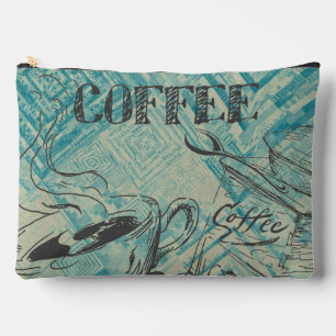 Modern Coffee Lovers Cafe Art Sketch Blue Accessory Pouch