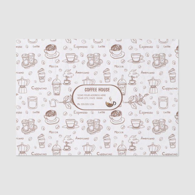 Modern Coffee Pattern Personalised Tissue Paper (Front)
