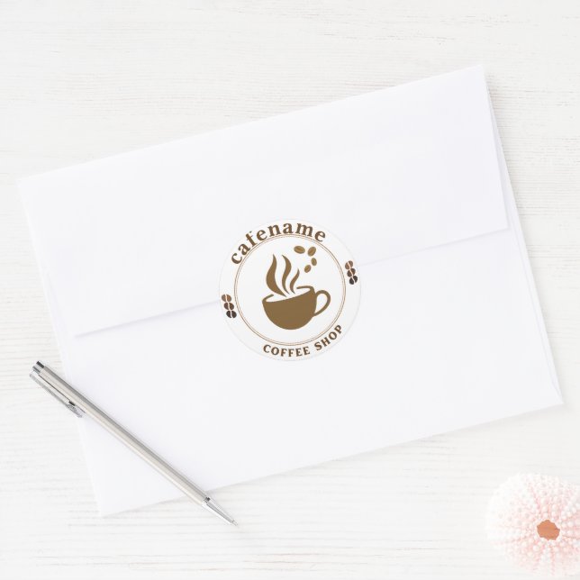 Modern Coffee shop Café Cafe Barista Staff Name Classic Round Sticker (Envelope)