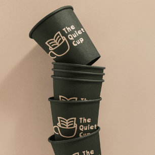 Modern Coffee Shop l Professional Logo Sage Green Paper Cups