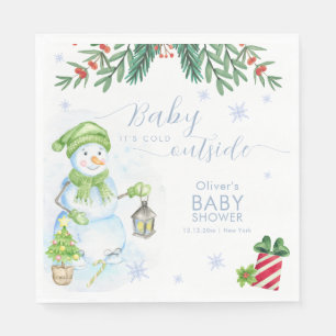 Modern Cold Outside Floral Snowman Baby Shower Napkin