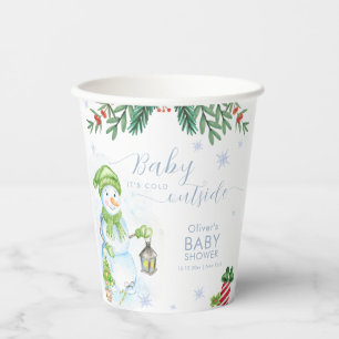 Modern Cold Outside Floral Snowman Baby Shower  Paper Cups