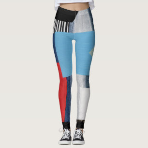 Modern Collage Artistic Geometric Design Leggings