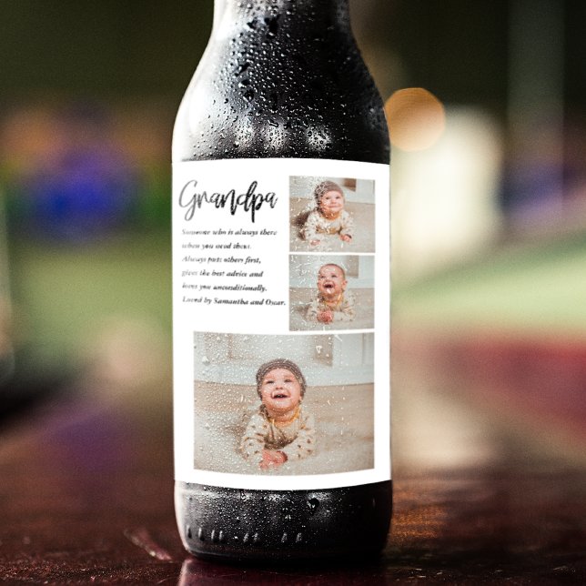 Modern Collage Best Grandpa Ever Beauty Gift Beer Bottle Label (Creator Uploaded)
