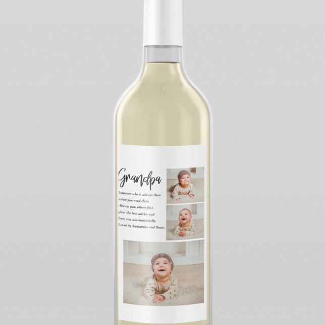 Modern Collage Best Grandpa Ever Beauty Gift Wine Label (Creator Uploaded)