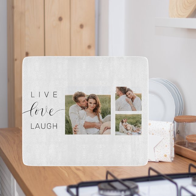 Modern Collage Couple Photo & Live Love Laugh Gift Cutting Board (Creator Uploaded)
