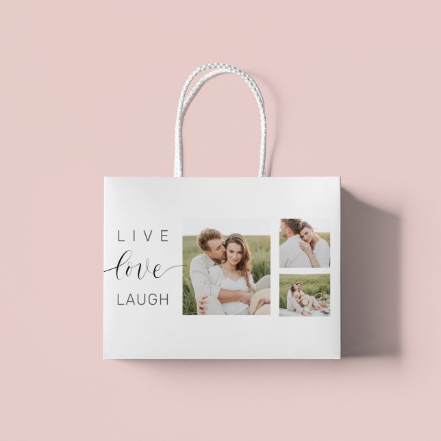 Modern Collage Couple Photo & Live Love Laugh Gift Large Gift Bag (Creator Uploaded)