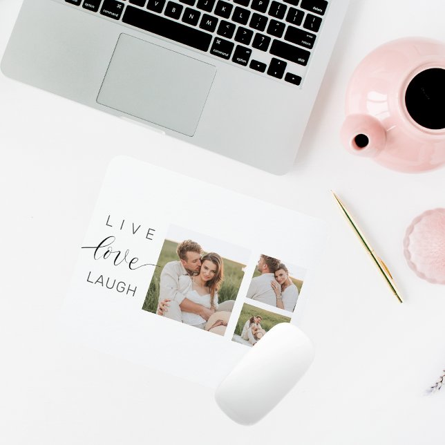 Modern Collage Couple Photo & Live Love Laugh Gift Mouse Pad (Creator Uploaded)