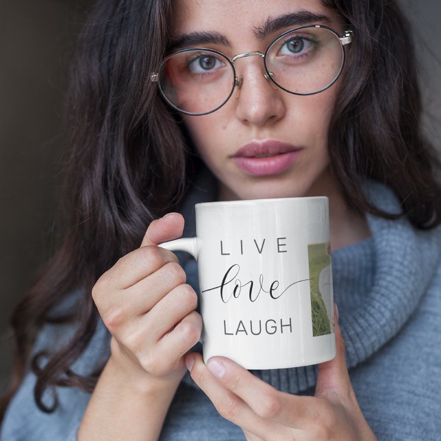 Modern Collage Couple Photo & Live Love Laugh Gift Mug (Creator Uploaded)