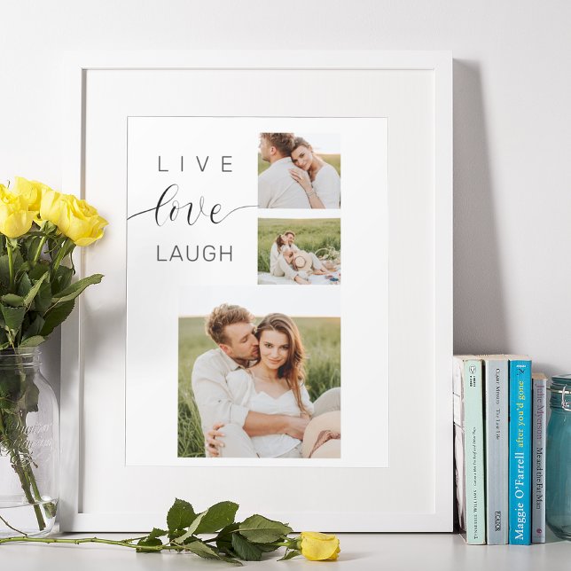 Modern Collage Couple Photo & Live Love Laugh Gift Poster (Creator Uploaded)