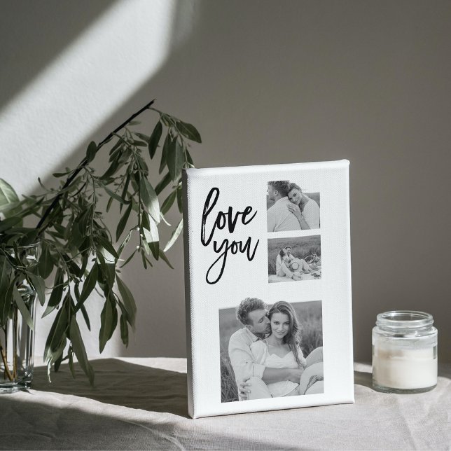 Modern Collage Couple Photo & Love You Beauty Gift Canvas Print (Creator Uploaded)