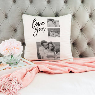 Modern Collage Couple Photo & Love You Beauty Gift Cushion