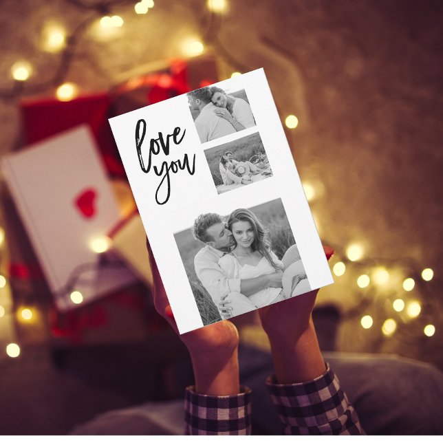 Modern Collage Couple Photo & Love You Beauty Gift Holiday Card (Creator Uploaded)
