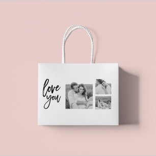 Modern Collage Couple Photo & Love You Beauty Gift Large Gift Bag