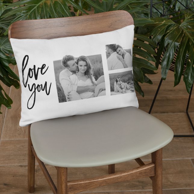 Modern Collage Couple Photo & Love You Beauty Gift Lumbar Cushion (Creator Uploaded)