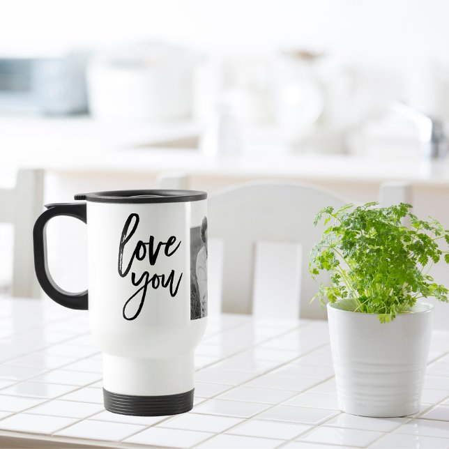 Modern Collage Couple Photo & Love You Beauty Gift Travel Mug (Creator Uploaded)
