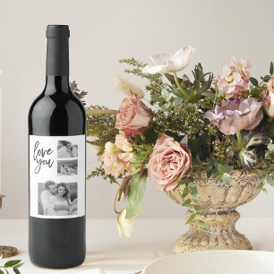 Modern Collage Couple Photo & Love You Beauty Gift Wine Label