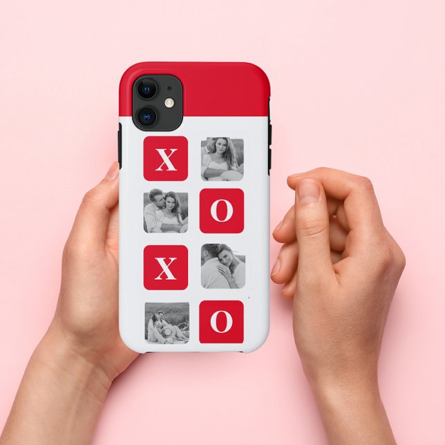 Modern Collage Couple Photo & Red XOXO Case-Mate iPhone Case (Creator Uploaded)