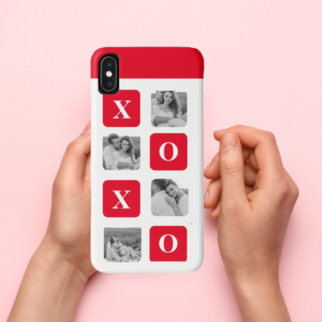 Modern Collage Couple Photo & Red XOXO Case-Mate iPhone Case (Creator Uploaded)