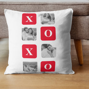 Modern Collage Couple Photo & Red XOXO Cushion