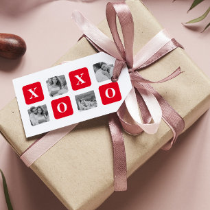 Modern Collage Couple Photo & Red XOXO Gift Tags