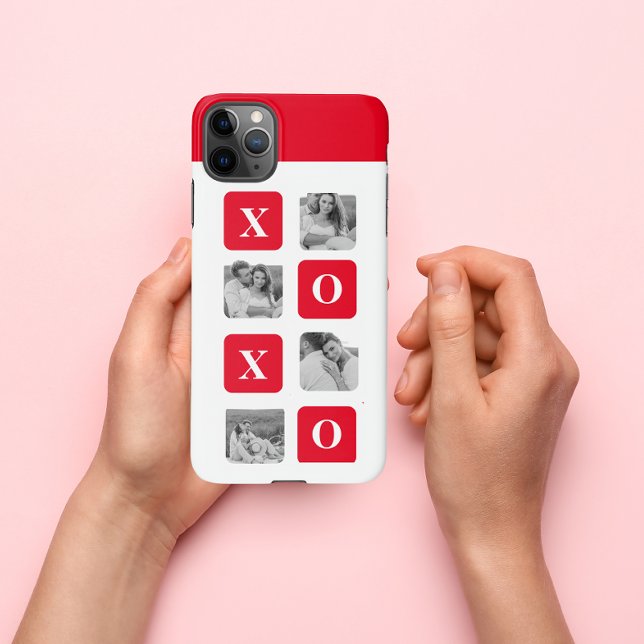 Modern Collage Couple Photo & Red XOXO iPhone Case (Creator Uploaded)