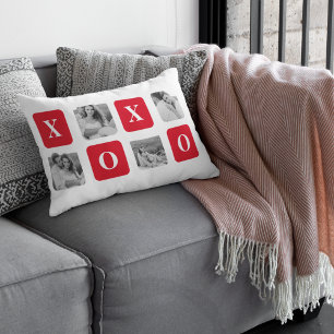 Modern Collage Couple Photo & Red XOXO Lumbar Cushion