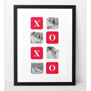 Modern Collage Couple Photo & Red XOXO Poster