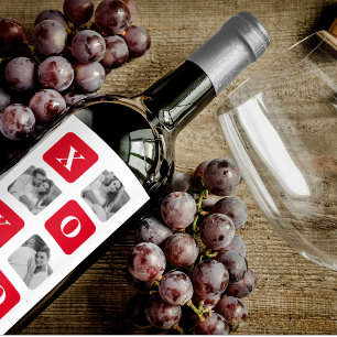 Modern Collage Couple Photo & Red XOXO Wine Label