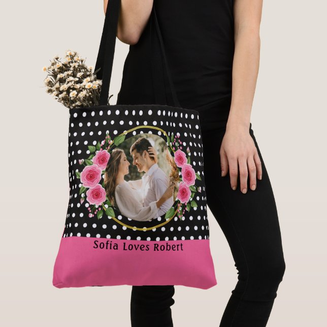 Modern Collage Couple Photo & Romantic Love Quote  Tote Bag (Close Up)