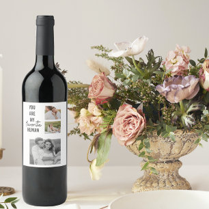 Modern Collage Couple Photo & Romantic Love Quote Wine Label