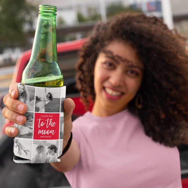 Modern Collage Couple Photo & To The Moon Quote Can Cooler (Creator Uploaded)