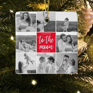 Modern Collage Couple Photo & To The Moon Quote Ceramic Ornament
