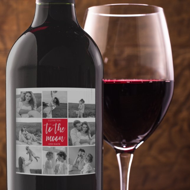 Modern Collage Couple Photo & To The Moon Quote Wine Label (Creator Uploaded)