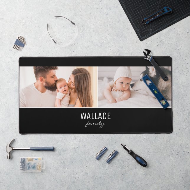 Modern collage Family Keepsake Photos personalize  Desk Mat (Workstation)