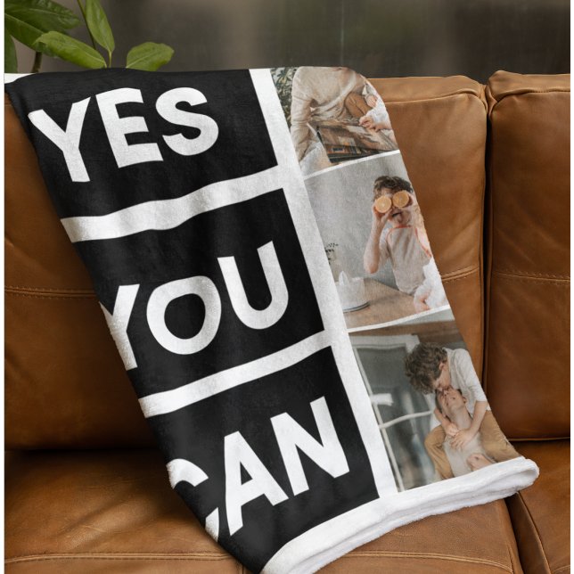 Modern Collage Family Photo & Motivation Quote Fleece Blanket (Creator Uploaded)