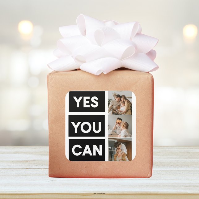 Modern Collage Family Photo & Motivation Quote Square Sticker (Creator Uploaded)