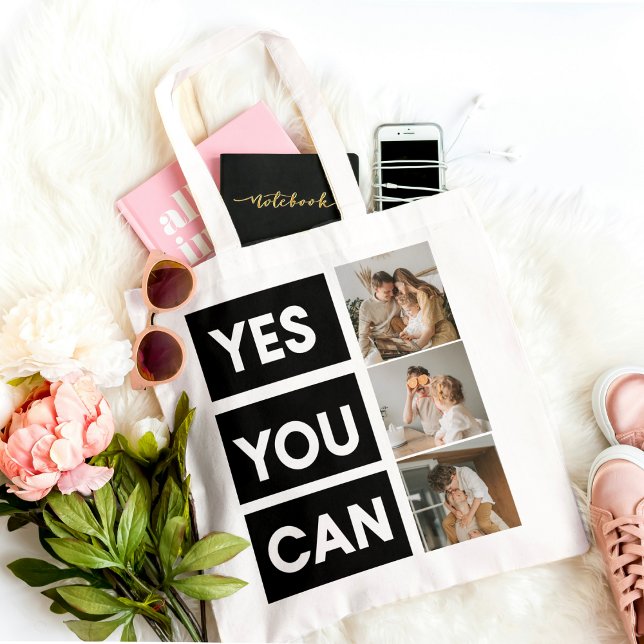 Modern Collage Family Photo & Motivation Quote Tote Bag (Creator Uploaded)