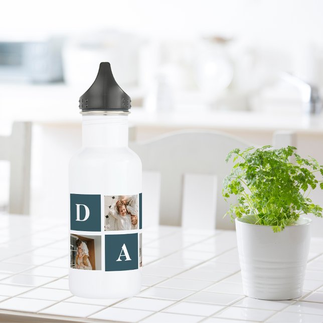 Modern Collage Fathers Photo & Green Daddy Gifts 532 Ml Water Bottle (Creator Uploaded)