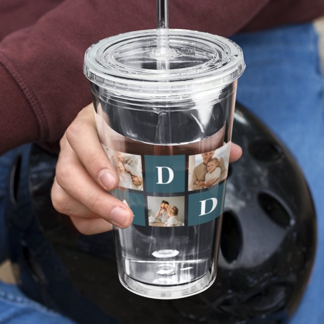 Modern Collage Fathers Photo & Green Daddy Gifts Acrylic Tumbler (Creator Uploaded)