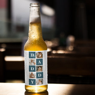 Modern Collage Fathers Photo & Green Daddy Gifts Beer Bottle Label