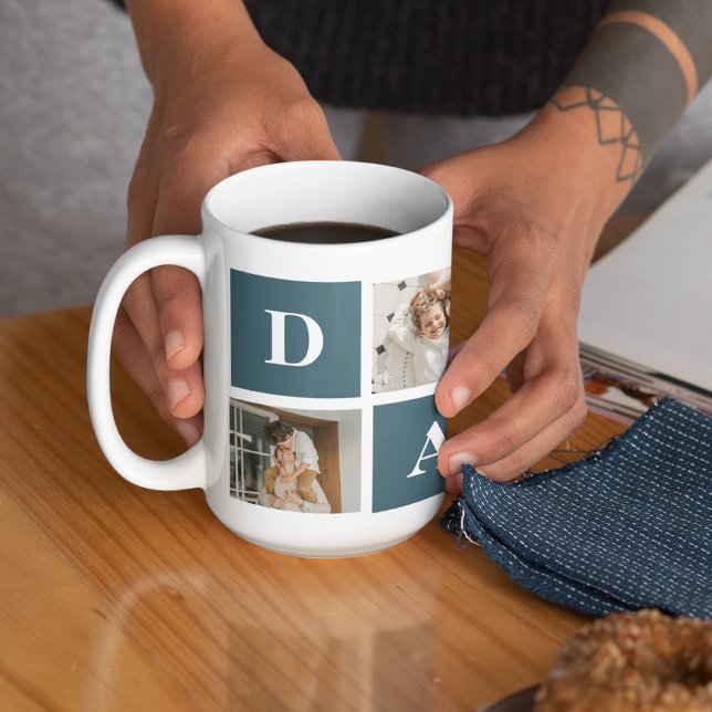 Modern Collage Fathers Photo & Green Daddy Gifts Coffee Mug (Creator Uploaded)