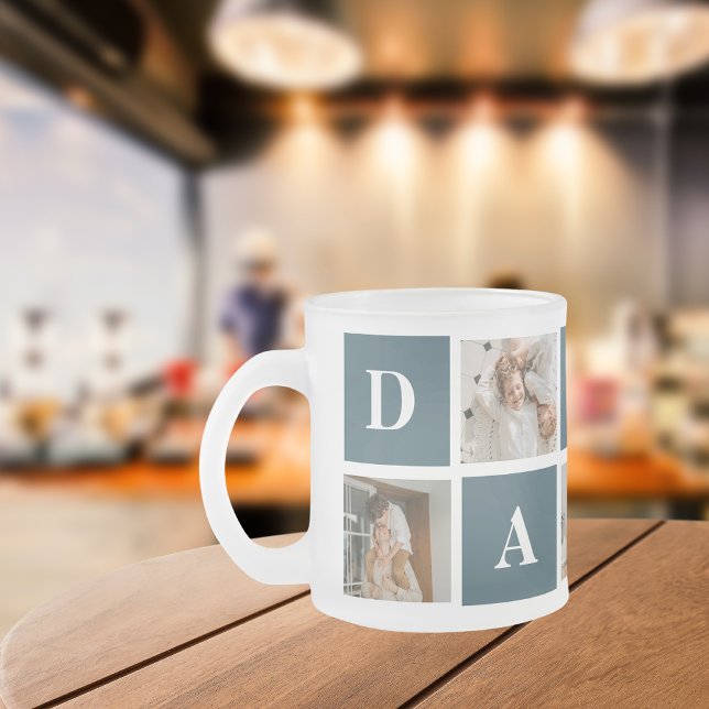 Modern Collage Fathers Photo & Green Daddy Gifts Frosted Glass Coffee Mug (Creator Uploaded)