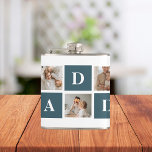 Modern Collage Fathers Photo & Green Daddy Gifts Hip Flask<br><div class="desc">A modern collage fathers photo is a personalised gift that combines multiple photos of a father or father figure in a creative and stylish manner. It involves selecting several meaningful pictures and arranging them in a collage format, often with overlapping or grid-like designs. The photos can feature different moments or...</div>