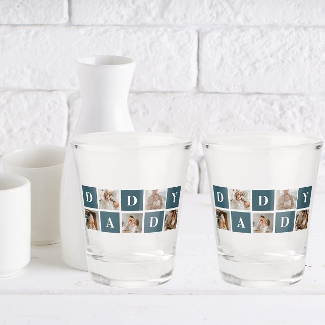 Modern Collage Fathers Photo & Green Daddy Gifts Shot Glass (Creator Uploaded)
