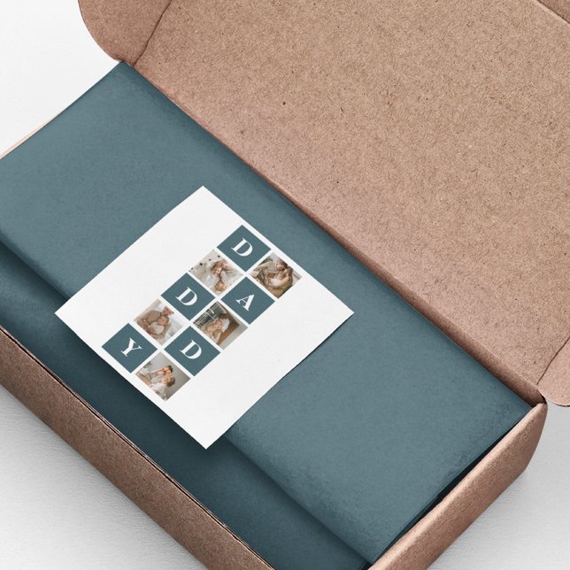 Modern Collage Fathers Photo & Green Daddy Gifts Square Sticker (Creator Uploaded)