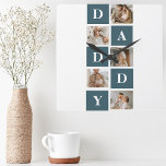 Modern Collage Fathers Photo & Green Daddy Gifts Square Wall Clock<br><div class="desc">A modern collage fathers photo is a personalised gift that combines multiple photos of a father or father figure in a creative and stylish manner. It involves selecting several meaningful pictures and arranging them in a collage format, often with overlapping or grid-like designs. The photos can feature different moments or...</div>