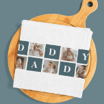 Modern Collage Fathers Photo & Green Daddy Gifts Tea Towel<br><div class="desc">A modern collage fathers photo is a personalised gift that combines multiple photos of a father or father figure in a creative and stylish manner. It involves selecting several meaningful pictures and arranging them in a collage format, often with overlapping or grid-like designs. The photos can feature different moments or...</div>